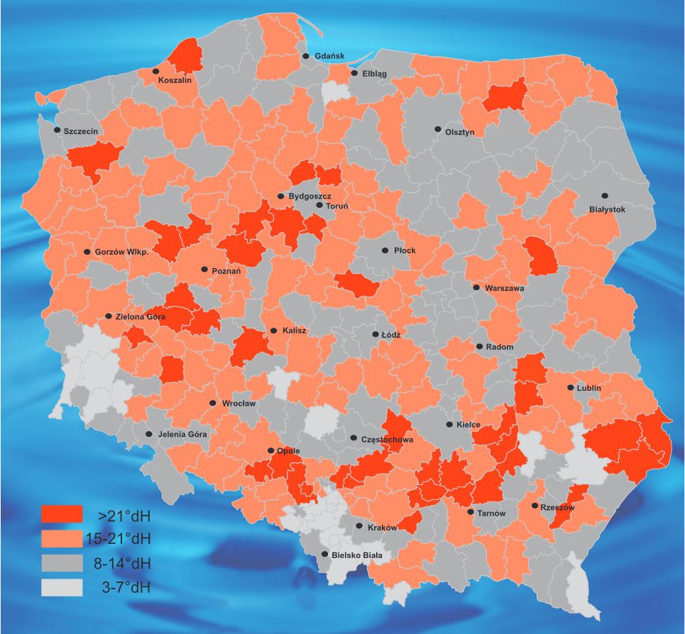 Aquahome - mapa twardości wody w Polsce